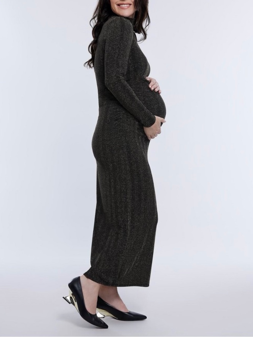 Black & Gold Metallic Maxi Maternity Dress